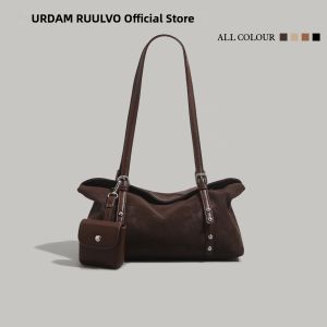 UR Korean Retro Suede Tote Bag Women 2025 New Style Crossbody Shoulder Bag Handbag for Women Genuine Leather Handbag Anti Theft Commuter Bag