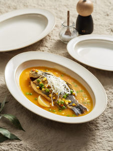 YOGEHOME | Elegant Oval Deep Fish Dish Ceramic