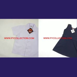Combo Deal Sepasang ~ Pinafore Primary Gaun Side Zip 小学蓝裙 旁边拉链 Black Cat School Uniform 小学女生白衣 Pinafore Primary BC018 / BC019