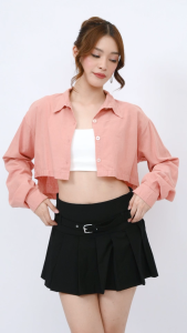 NAKD FASHION TIFFANY KOREAN CROP CHECKERED POLO BUTTONDOWN LONGSLEEVES JACKET TOP 1154
