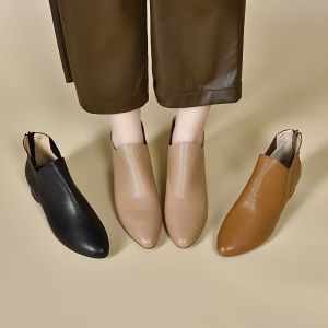 Spring Autumn New Style Genuine Leather Short Boots Women Pointed Toe Thick Heel Soft Surface Single Boot Versatile Autumn Winter Fashion Boots