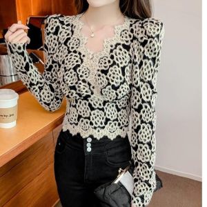 3940 Misha Lace Wrap Top Baju Brokat Lengan Panjang Longsleeve Shirt Baju Kondangan