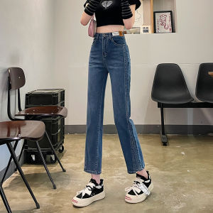 High Waist Slim Fit Fleece Lined Black Denim Jeans Womens Spring Autumn Straight Leg Pants Vintage Style Cotton Stretch Fabric