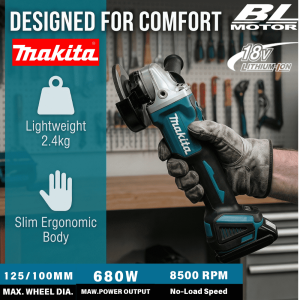 Makita | Makita DGA404 18V Brushless Cordless Angle Grinder 125mm High Performance Tool for Daily Grinding Cutting and Polishing Tasks