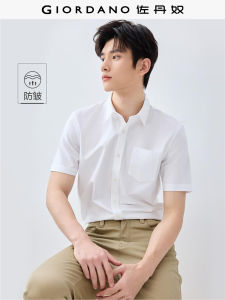 Giordano Mens Shirt Anti-Wrinkle Retention Pure Cotton Short Sleeve Single Pocket Business Casual Fashion Urban Style