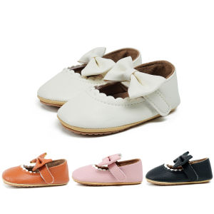 Cute Princess Baby Shoes 0-1 Year Old Walking Shoes with Bow PU Hard Sole Anti-Slip Spring Autumn Style for Little Girls