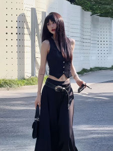 Black Sleeveless Vest Top High Waist Skirt Two Piece Set Summer Womens Fashion Trendy Girl Style Clothing Short Length Slim Fit