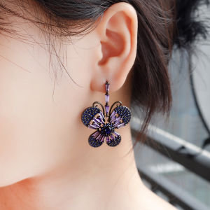 SEQUITO Gorgeous Women Jewelry Inlay Shiny Purple AAA Cubic Zirconia Butterfly Shape Pendant Drop Dangle Earrings Evening Party Clothing Accessories SE921