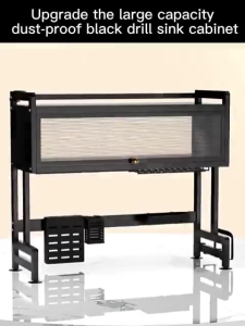 OUTDOORMORE Kitchen Carbon Steel Double Layer Cabinet Rack Multifunctional Sink Rack With Cabinet Door