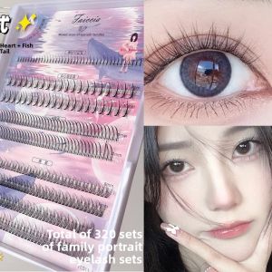 MONLEYTA | Natural Looking Single Cluster False Eyelashes 320 Clusters Lazy Persons Three-Step Fairy Eye Lashes Artificial Extension