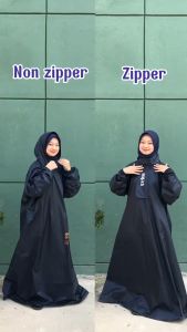 Jas Hujan Gamis Zipper Hijab Syari Pria Wanita Dewasa Bahan Parasut Balon Kuat dan Tebal