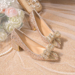 Red French Style Chunky Heel Wedding Shoes Womens Fashion Single Shoes Sharp Head Rubber Bottom Breathable Leather