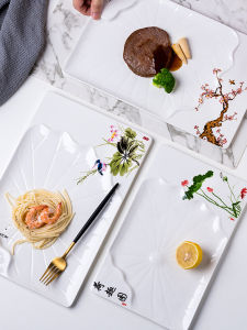 Đĩa Trang Trí Hoa Sen Hình Chữ Nhật Bằng Gốm Sứ Dùng Trong Khách Sạn Đồ Dùng Ăn Uống Cho Gia Đình Đĩa Trang Trí Ăn Lạnh Đồ Dùng Ăn Uống