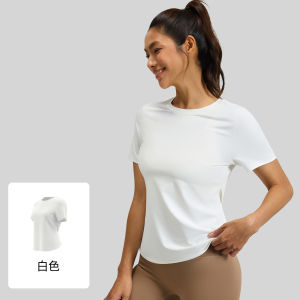 Womens Sporty Ice Silk Quick Dry Breathable Short Sleeve Running Top Loose Yoga Fitness Clothing Beautiful Back