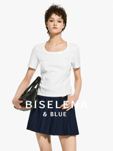 BEIQIANI | Minimalist Pure Color U-neck Straight Shoulder Short Sleeve T-shirt