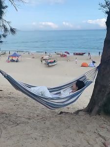 Rainbow Hammock Outdoor Camping Canvas Fabric Striped Tree Swing Hanging Bed Gantung Tidur Fishing Travel Sleeping Bed 吊床