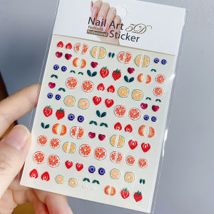 1Pcs 5D Embossed Summer Citrus Fruit Nail Stickers Orange Kiwi Lime Slice Self Adhesive Nails Decals Fruits Manicures Decoration