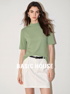 Basic House | Lime Green Silk Blend Ice Fiber Boat Neck Short Sleeve T-Shirt