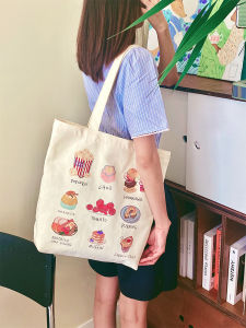 Canvas Dailybag Shoulder Bag for Women Large Capacity Summer Commuter Bookbag Zipper Shopping Fabric Bag Casual Style