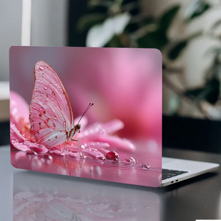 2 pieces of pink cherry blossom and butterfly glossy PVC laptop sticker ...