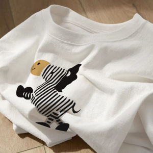 Niche Style Non-Collision T-shirt Chic Tops Womens Summer Fashion Chic Print Shoulder Width Loose Pure Cotton Short Sleeve T-Shirt