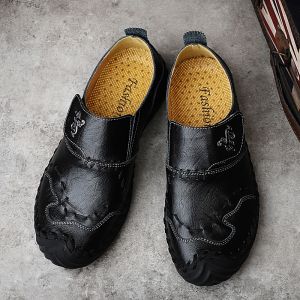 Handmade Leather Shoes Mens Black Summer Casual Outdoor Slip-On Soft Bottom Large Size 48 49 50 Fashionable Single Shoes