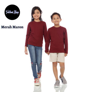 Kaos Polos Anak Oneck Lengan Panjang Bahan Katun Combed 30s Warna Merah Maron