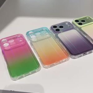 Instantly Change 17 IMD Aurora Laser Gradient Phone Case For iPhone 17 16 15 Pro Max Lens Protector Shockproof Transparent Cover