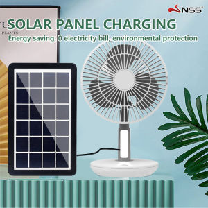 Nss solar electric fan 8 inch stand fan 3 speed adjustable rechargeable fan promo Energy saving portable small desk fan with panel