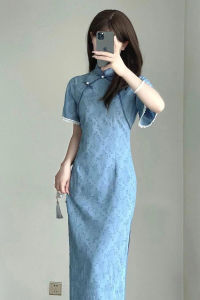 Váy Dài Màu Xanh Mới Phong Cách Mùa Hè Thanh Lịch Cho Nữ Sinh Viên Trẻ Váy Dài Cạp Cao Tay Ngắn Thường Ngày