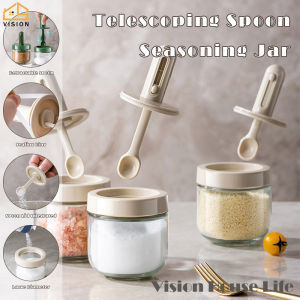 Vision Telescopic Spoon Seasoning Bottle Seasoning Spice Jar with Built In Spoon Kitchen Integrated Sugar Salt Pepper MSG Seasoning Pot Portable Creative Storage Bottle