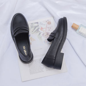 New Ins Soft Leather Flat Bottom Loafers Womens Comfortable Chunky Heel Professional Black Oxford Shoes British Style Retro