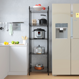 Kitchen Square Multi-layer Floor-standing Storage Rack Iron Frame Narrow Shelf Fridge Gap Organizer Shelf No-drilling Required