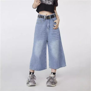 Celana Pendek Denim Wanita Lurus Longgar Retro Pinggang Tinggi S-6XL