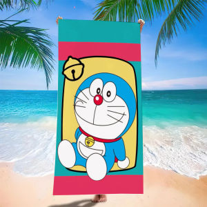 52TOYS | Doraemon Classic Sitting Pose Beach Towel Retro Color Block Bell Cartoon Microfiber Quick Dry Sand-Free Kids Swim Towel