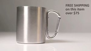 RAGON Tactical Gear 220ML Camping Travel Stainless Steel Metal Cup Mug With Carabiner Hook Handle