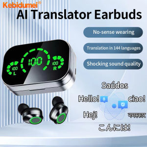 Kebidumei AI หูฟังนักแปลชุดหูฟังบลูทูธไร้สายกับการแปลแบบเรียลไทม์ใน144ภาษาสำหรับธุรกิจการเดินทาง