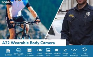 BOBLOV A21 1080P Body Mini Camera 128GB A22 Sports Action Camera with 180 °Rotatable Lens Night Vision Police Camera DVR Video Recorder BodyCam For Motorcycle Bike Vlogging