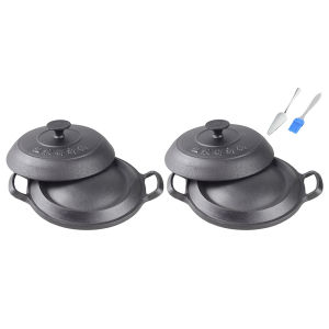 Cast Iron Fry Pan with 2 Side Handles Frying Pan No Chemical Coating with Lid Gas Stove Friendly