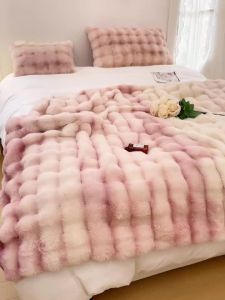 Soft Bubble Fleece Blanket 480GSM Warm Puffy Home Bed Throw Imitation-Rabbit Plush 100*160cm Throw Blanket