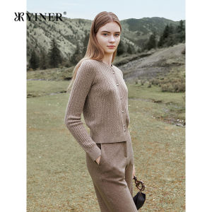 French Style Simple Alashan Cashmere Round Neck Knitted Cardigan