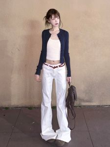 Quần Jeans Ống Loe Ống Rộng Cạp Thấp Màu Trắng 175 Cao 180 Cm Quần Ống Rộng Dài Đến Sàn Cho Nữ Mùa Xuân Thu