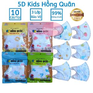 Khẩu trang trẻ em 5D kids mask Hồng Quân túi 10 cái khẩu trang cho bé 2-6 tuổi 3 lớp kháng khuẩn 99% dây đeo co dãn cotienshop87