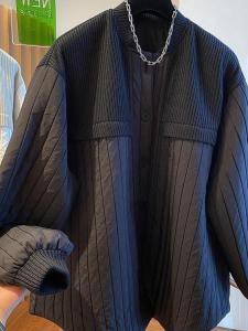 Autumn Winter Large Size Knitted Patchwork Striped Casual Mens Jacket Warm Cotton Coat Trendy Brand Youth Pop Style