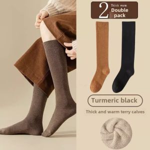 Thickened Cotton Fleece Lined High Tube Socks Womens Autumn Winter Warm Long Tube Tights Extra Thick Shaping Leggings
