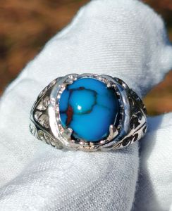 Natural Blue Firus Egypt A Grade Silver kerawang ring