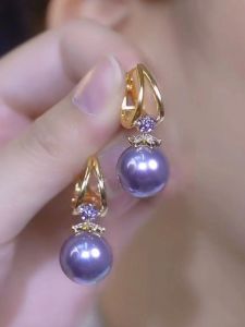 Elegant Purple Pearl Earrings Luxury Fashion Accessories Stylish Versatile Womens Jewelry Retro Court Style Handmade Ear Studs