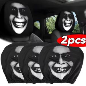 2PCS Halloween Car Headrest Cover Spooky Horror Decor Universal Fit Elastic Polyester Seat Head Protector Auto Interior for Party