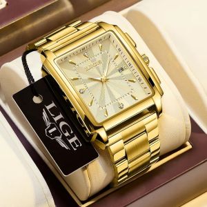 LIGE Fashion Watch Men Business Square Sport Waterproof Watches For Men Luxury Military Quartz Chronograph Wristwatch + Box