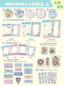 Adorable Meatball Angel Series Stamp Tape Sticky Notes Whole Roll Flash Sand Binding Clip Art Supplies Cute Paper Products